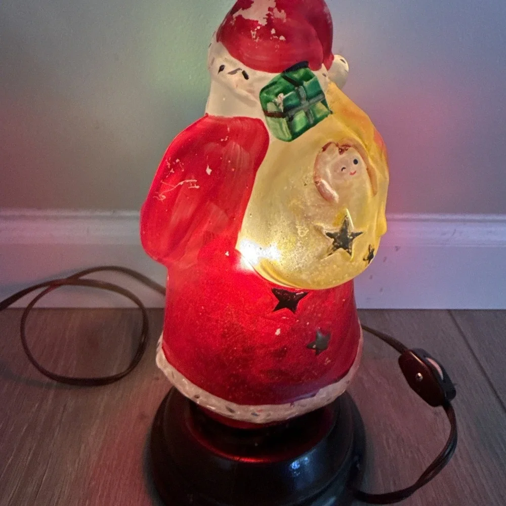 Rare Vintage Christmas Hand Painted Santa Claus Figure Lamp Night Light Must See